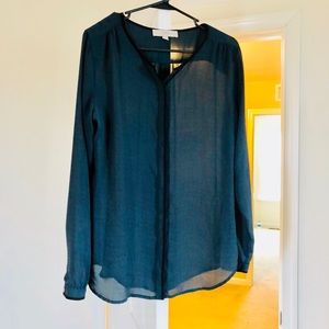 Long sleeve button down shirt green and black.